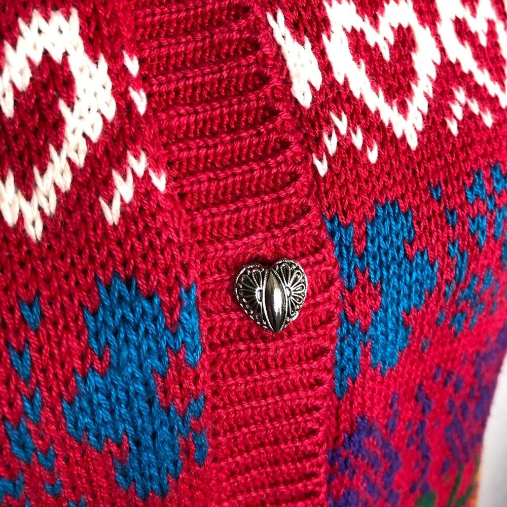Vintage Northern Isles red heart floral knit button down cardigan size Large - Picture 8 of 16